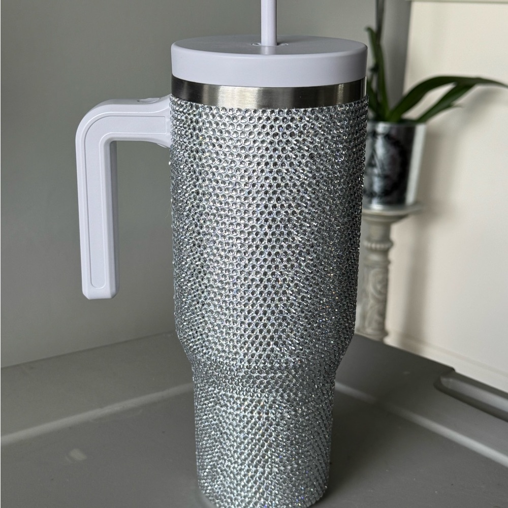 Silver Rhinestone Tumbler with Handle